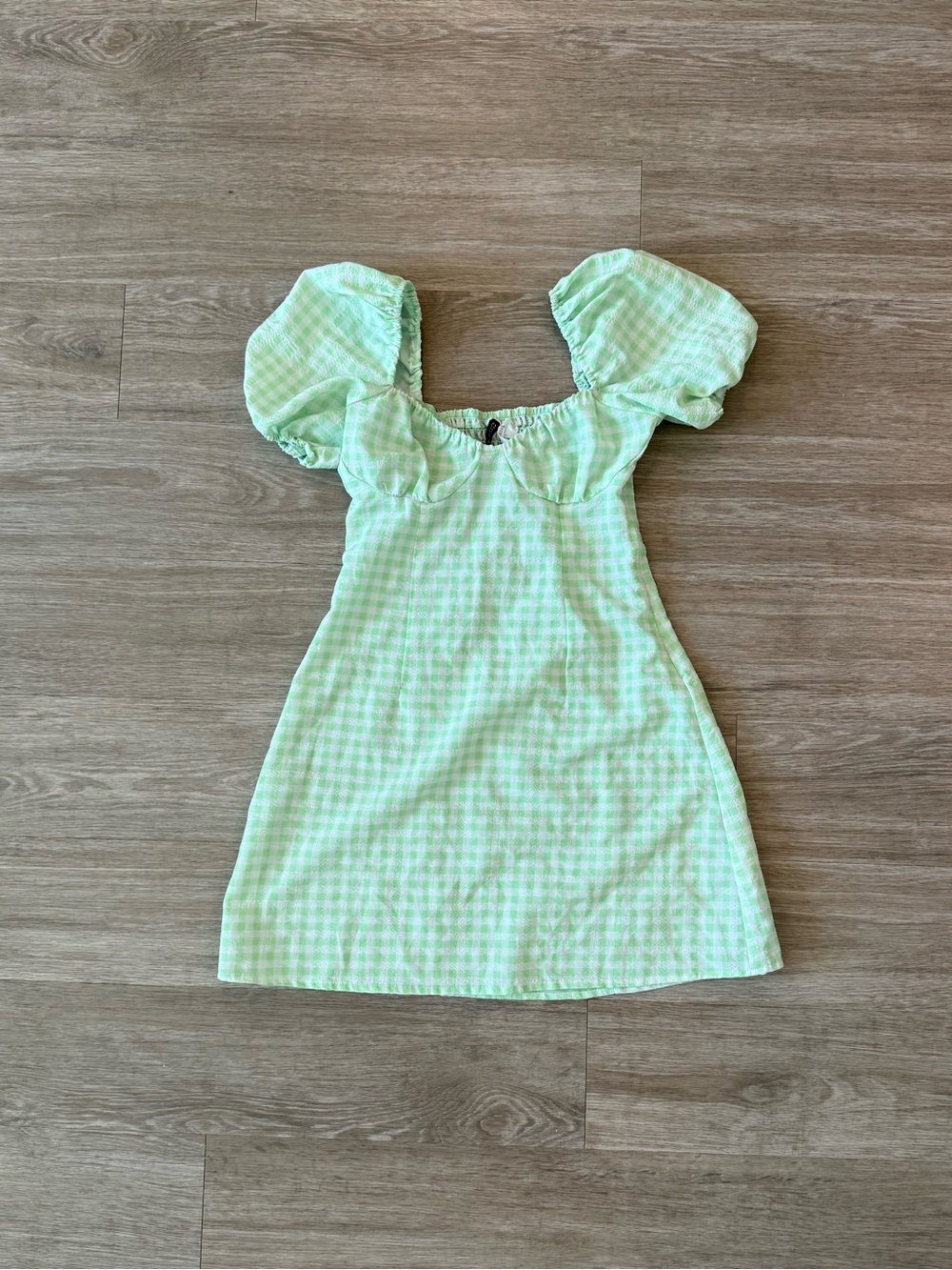DIVIDED Green Gingham Puff Sleeve Mini Dress – Size Small